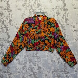 Short Cuts Floral Print Cropped Jacket Women's Size Medium Colorful Button Front
